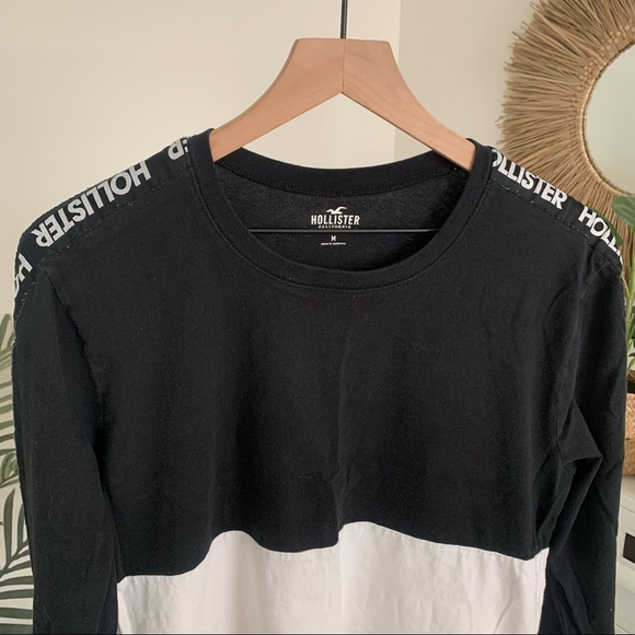 🪴$5/25🪴 Hollister Colorblock Black White Cropped Long Sleeve Shirt Top Medium - Picture 7 of 14